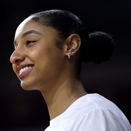 Juju Watkins #12 of the USC Trojans looks on before the game against the UConn Huskies at Galen Center on December 13, 2025 in Los Angeles, California.