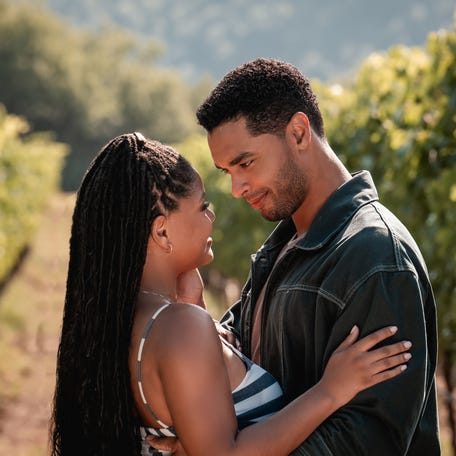 Anna (Halle Bailey) and Michael (Regé-Jean Page) grow closer in "You, Me & Tuscany," directed by Kat Coiro.
