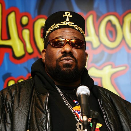 Hip hop pioneer Afrika Bambaataa speaks during a press conference to announce the launch of The Smithsonian's "Hip-Hop Won't Stop: The Beat, The Rhymes, The Life" at the Hilton Hotel on Feb. 28, 2006 in New York City.