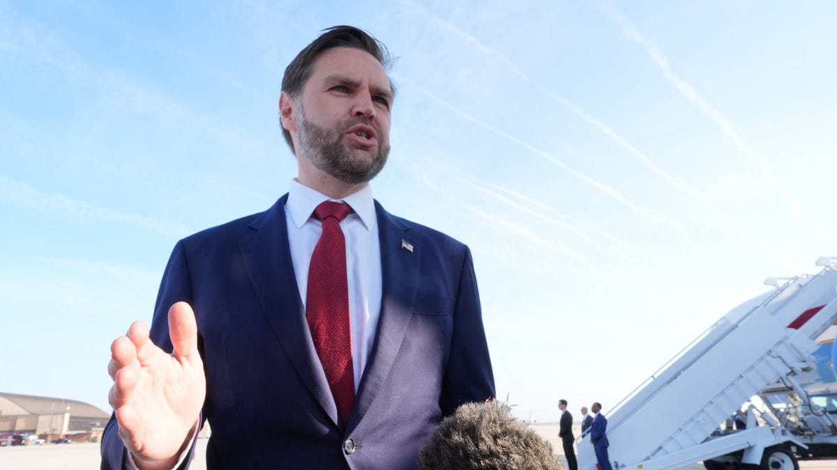 U.S. Vice President JD Vance speaks to the media before boarding Air Force Two for expected departure to Pakistan for talks on Iran, at Joint Base Andrews, Maryland, U.S., April 10, 2026.