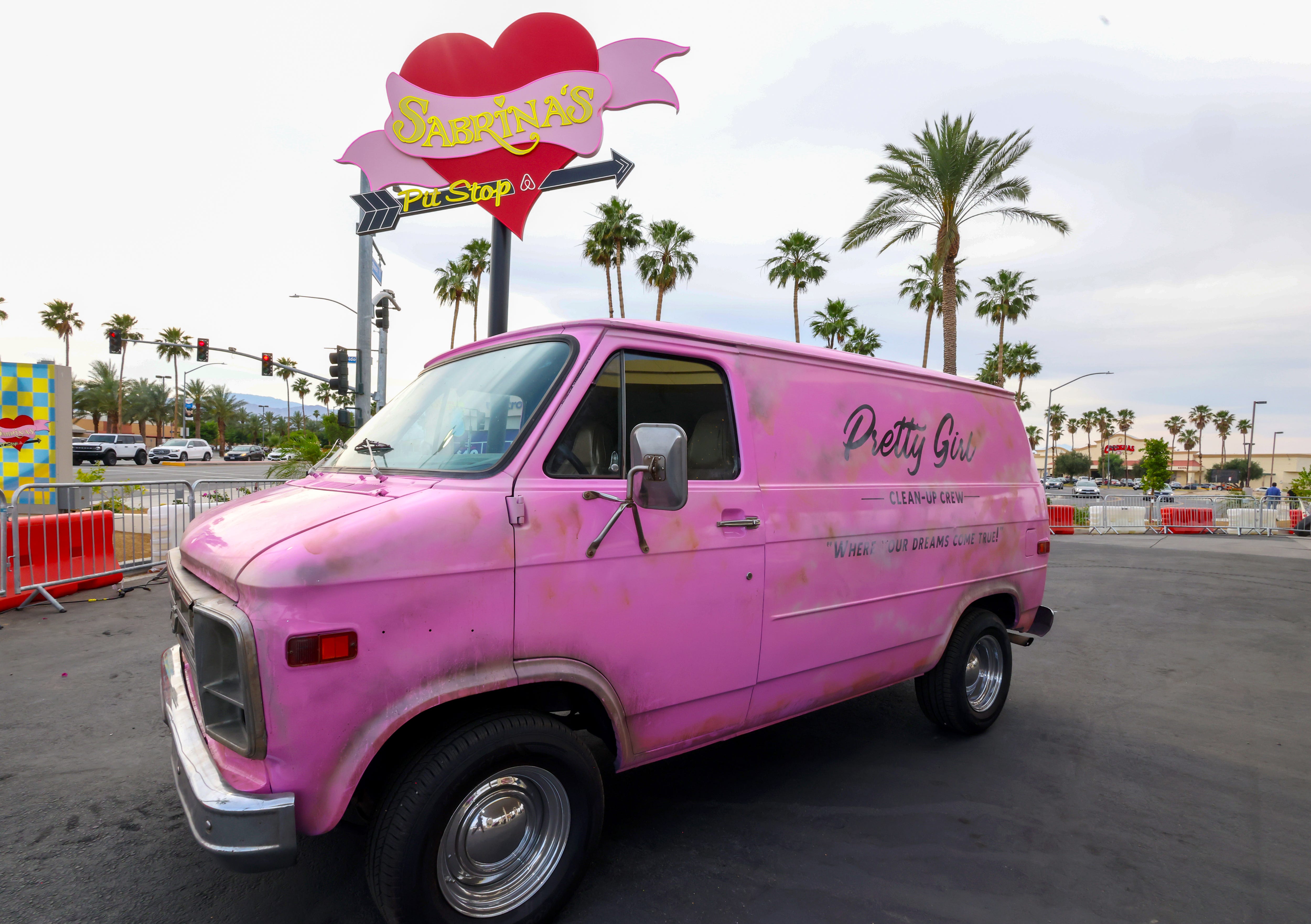 Fans flock to “Sabrina’s Pit Stop” presented by Airbnb and Sabrina Carpenter in Indio, California ahead of her Coachella performance.