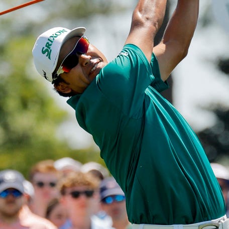 Golf - The Masters - Augusta National Golf Club, Augusta, Georgia, U.S. - April 11, 2026 Japan's Hideki Matsuyama watches his tee shot on the 1st hole during the third round REUTERS/Mike Blake
