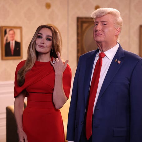 Chloe Fineman as Melania Trump and James Austin Johnson as President Donald Trump on "Saturday Night Live" on Nov. 1, 2025.