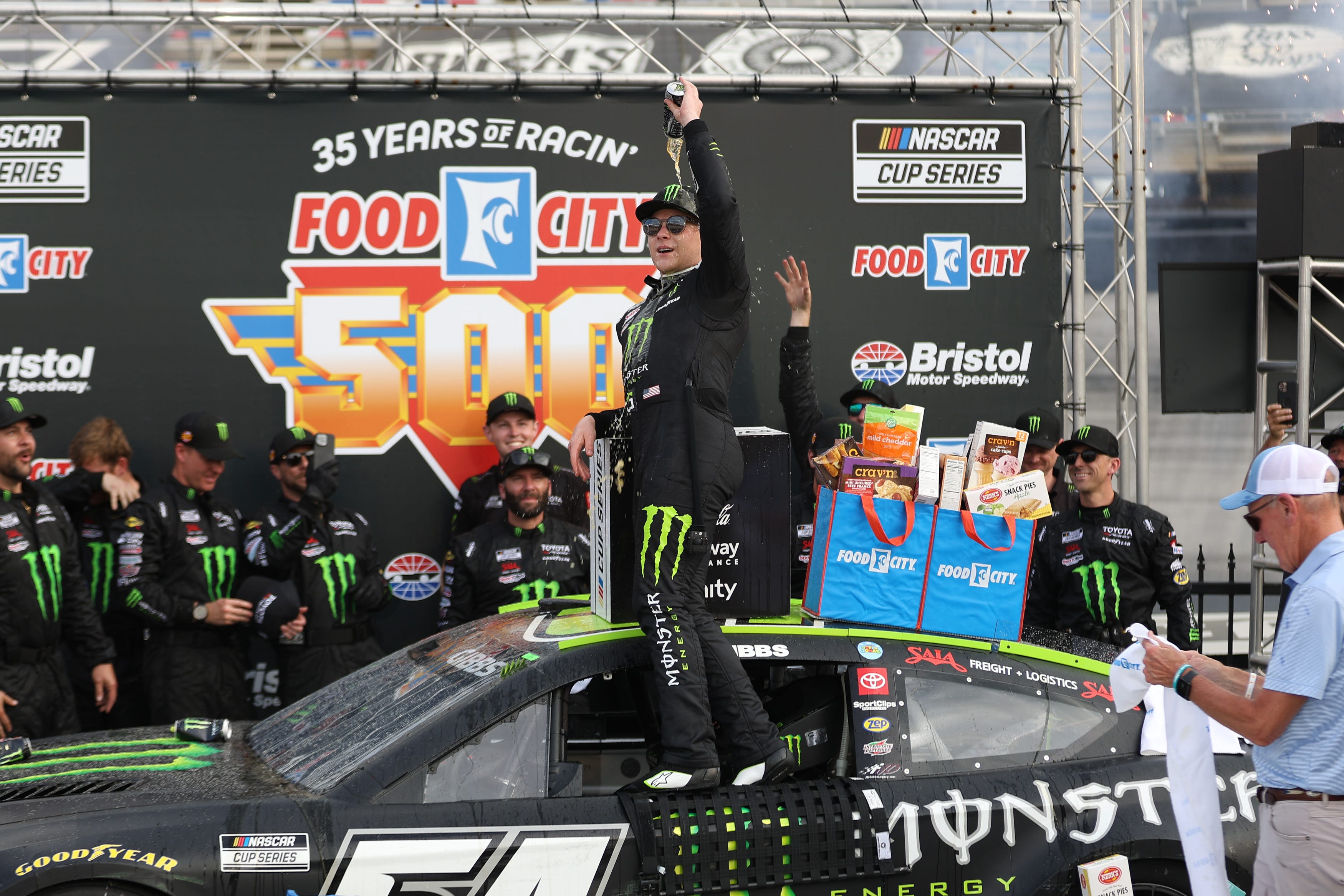 Ty Gibbs, the 23-year-old grandson of team owner Joe Gibbs, won his first career NASCAR Cup Series race Sunday, April 12 at Bristol Motor Speedway.