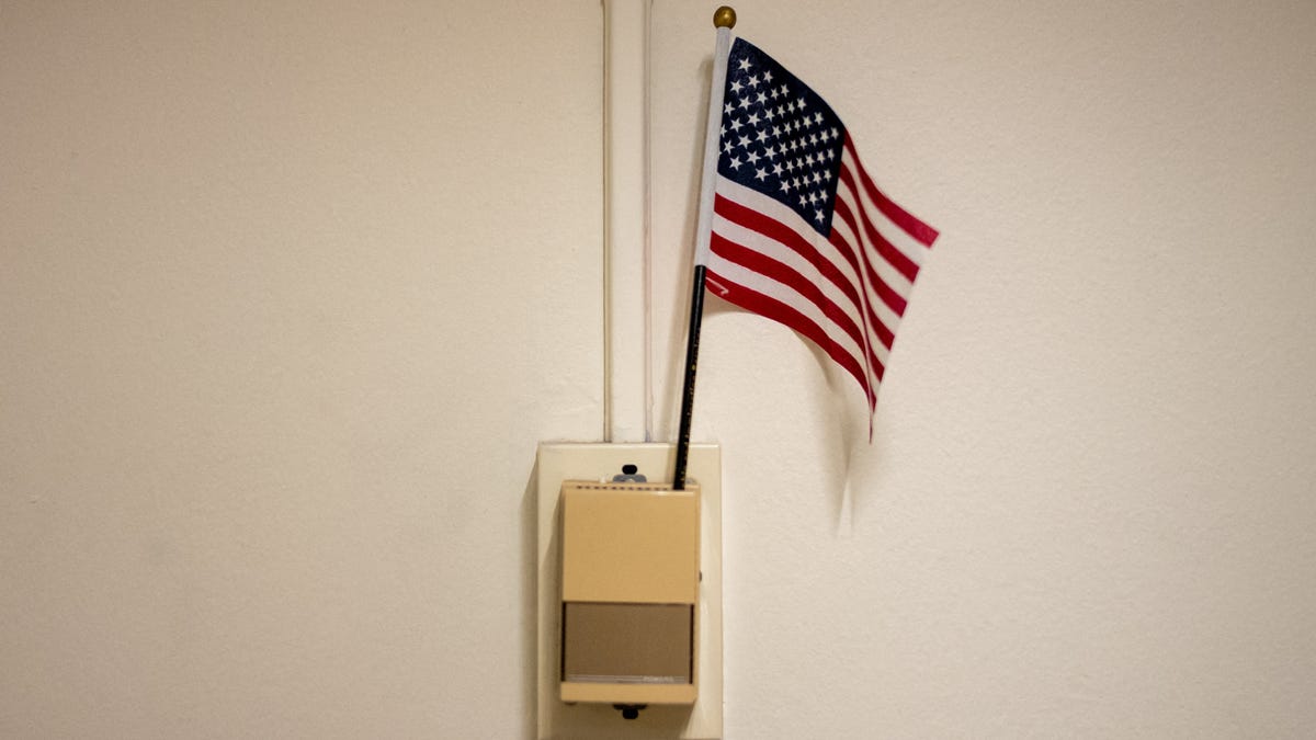 An American flag sits in a thermostat at U.S. immigration court in New York City on Nov. 28, 2025.