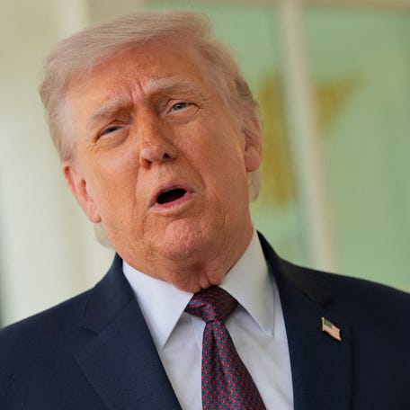 U.S. President Donald Trump speaks with the media after receiving a McDonald's order via DoorDash, which was delivered to him in front of the Oval Office at the White House in Washington, D.C., U.S., April 13, 2026.