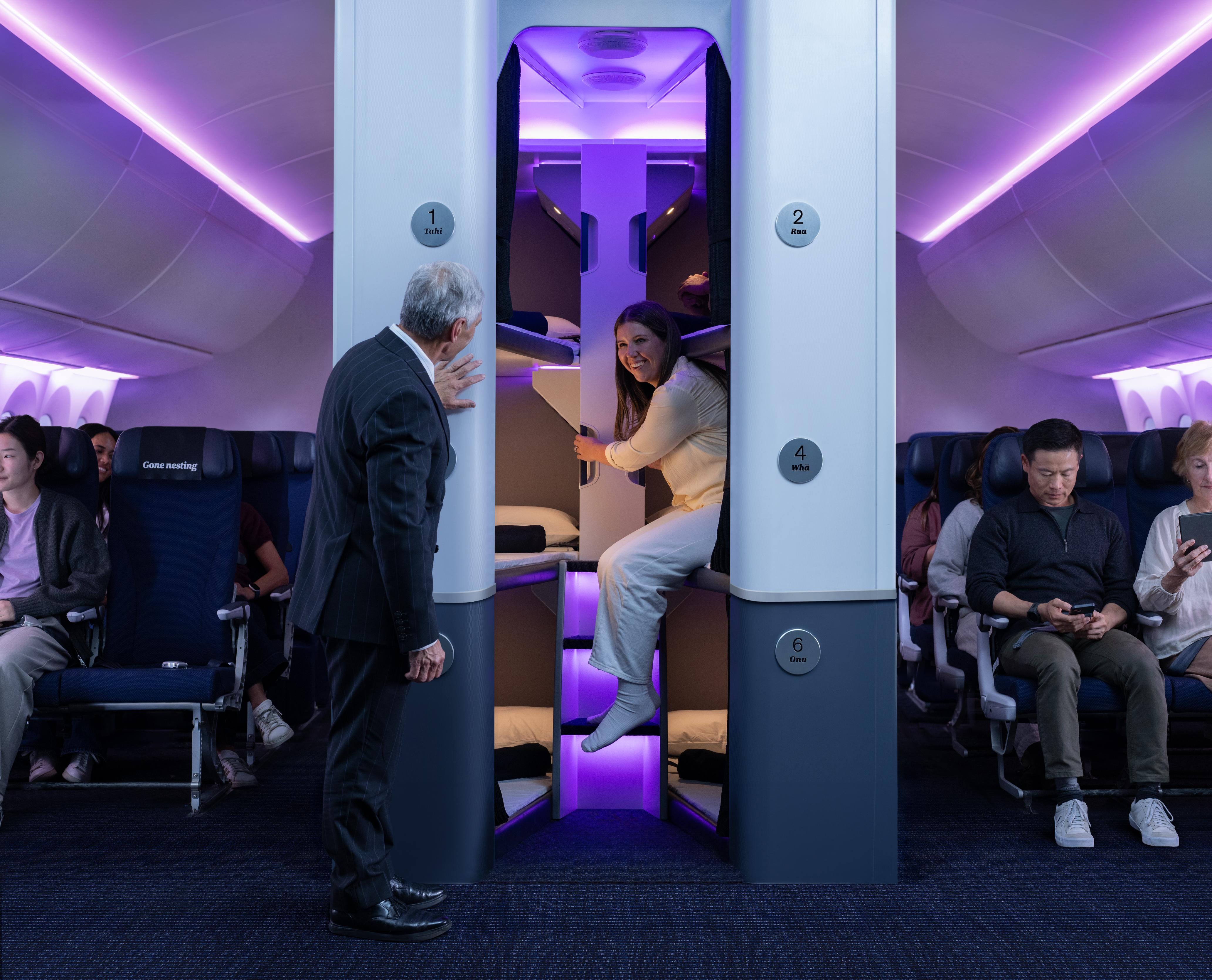 Air New Zealand economy passengers will be able to sleep in full beds starting in November. Here are the details of the Sky Nest bunks.