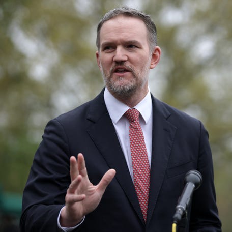 U.S. Trade Representative Jamieson Greer speaks to members of the press outside the West Wing of the White House on April 2, 2026 in Washington, DC. Greer spoke about oil prices and pharmaceutical tariffs mentioned in a recent executive order signed by President Donald Trump.