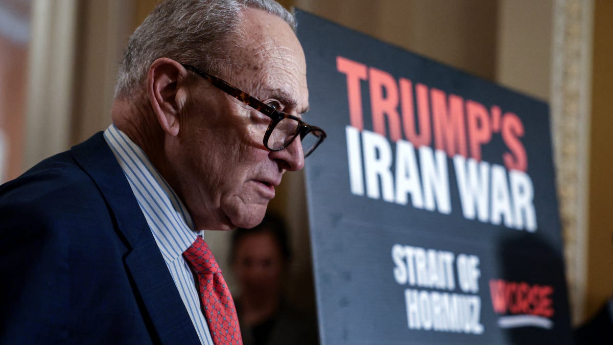 Senate Minority Leader Chuck Schumer (D-NY) takes questions during a press conference following the Democrats weekly policy lunch on Capitol Hill in Washington, D.C., U.S., April 14, 2026.