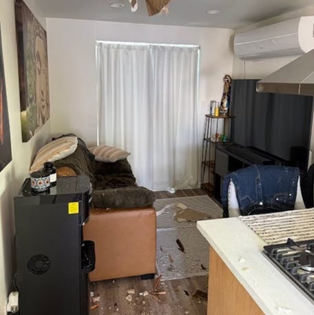 Photo, provided by officials, of the damage left by the falling ice.