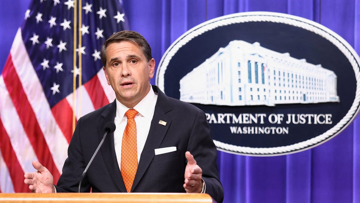 Acting U.S. Attorney General Todd Blanche speaks during a press conference at the Justice Department in Washington, D.C., U.S., April 7, 2026.