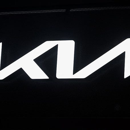 The logo of the car manufacturer Kia is seen during the press preview for the New York International Auto Show at the Jacob Javits Convention Center in New York City on April 1, 2026.