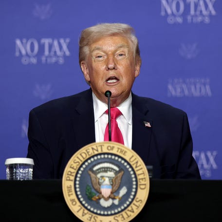 President Donald Trump speaks during a roundtable discussion on his “No Tax on Tips” policy at the AC Hotel on April 16, 2026 in Las Vegas, Nevada.