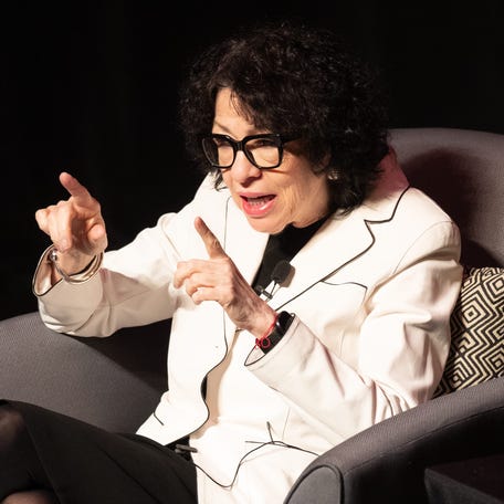 U.S. Supreme Court Justice Sonia Sotomayor talks to the audience at an event in Lawrence, Kansas, on April 7, 2026.