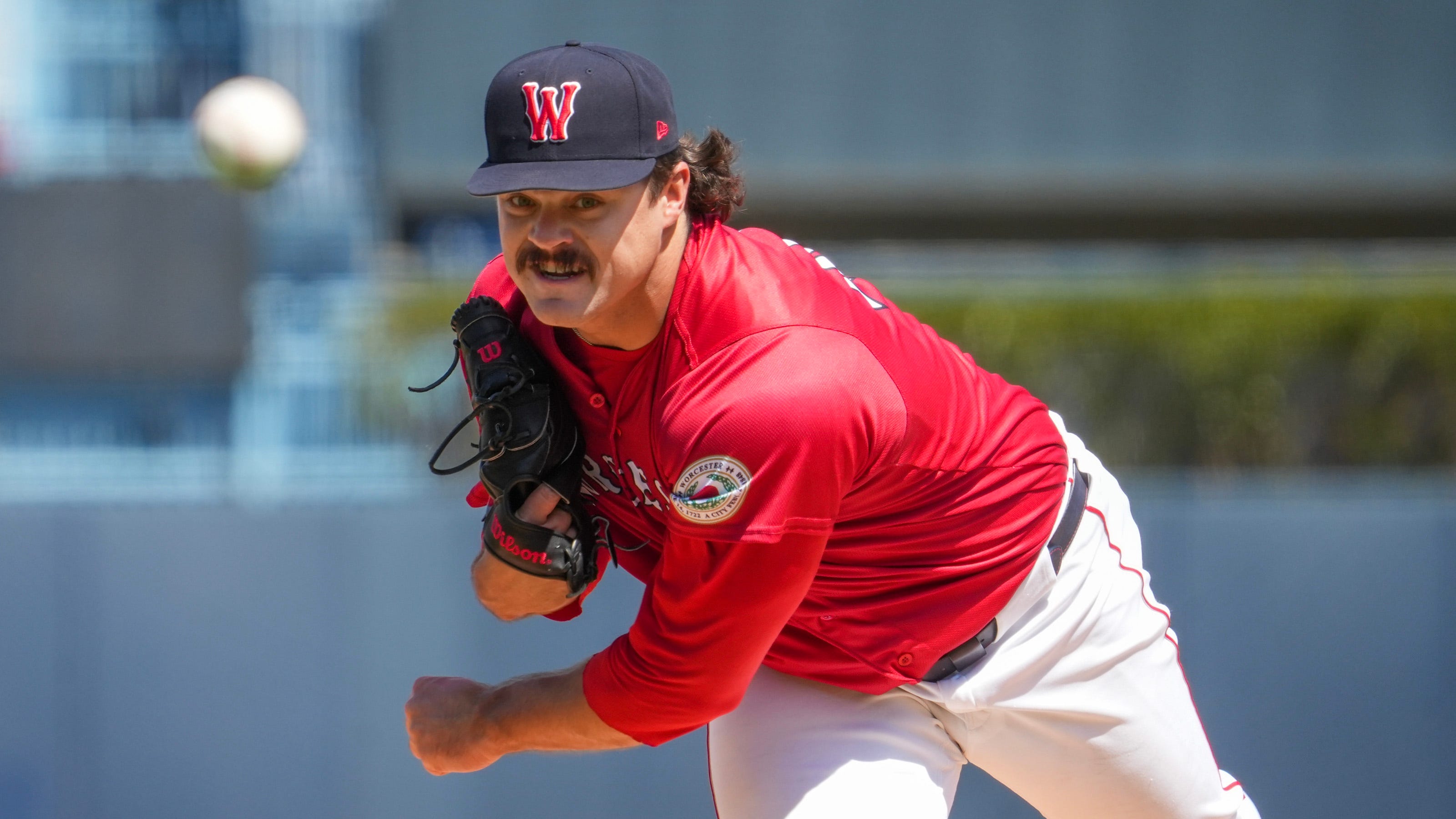Payton Tolle pitching for Worcester