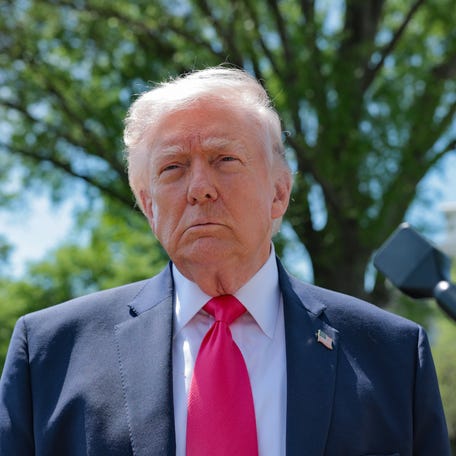 U.S. President Donald Trump speaks to the media before boarding Marine One on the South Lawn of the White House on April 16, 2026, in Washington, D.C.