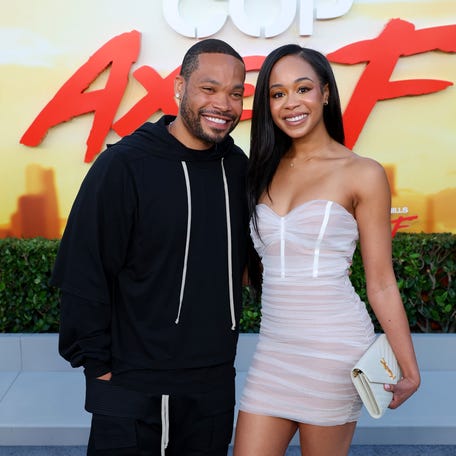 Eric Murphy, left, and Jasmin Lawrence attend the Los Angeles premiere of "Beverly Hills Cop: Axel F" on June 20, 2024, in Beverly Hills, California.