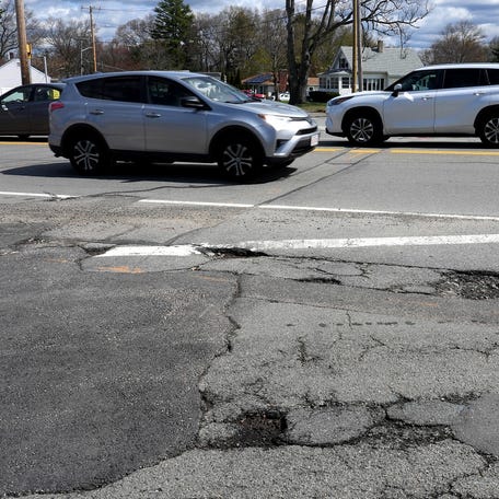 A pack of potholes at Central and Litchfield streets in Leominster.
