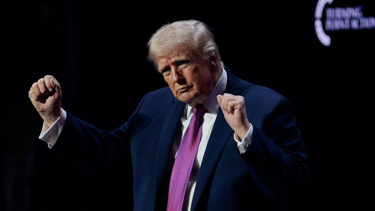 U.S. President Donald Trump attends a Turning Point USA event at Dream City Church in Phoenix, Arizona, U.S., April 17, 2026.