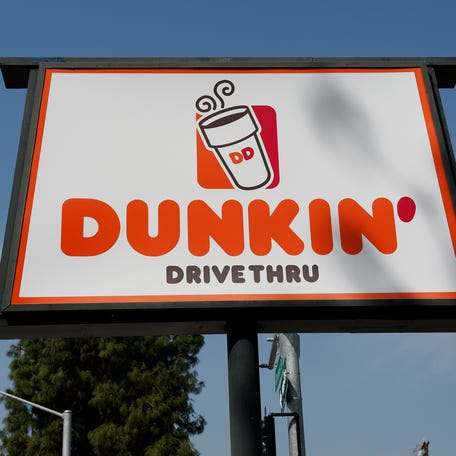 A sign is posted in front of a Dunkin' Donuts store on March 04, 2026 in Burbank, California.