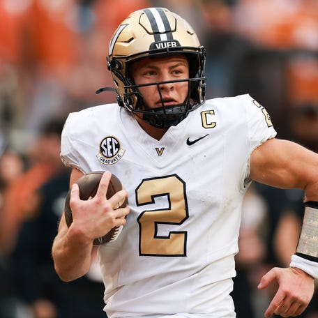 Diego Pavia #2 of the Vanderbilt Commodores runs with the ball during the game against the Texas Longhorns at Darrell K Royal-Texas Memorial Stadium on November 01, 2025 in Austin, Texas.