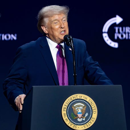 President Donald Trump speaks at the Build the Red Wall rally at Dream City Church in Phoenix on April 17, 2026.