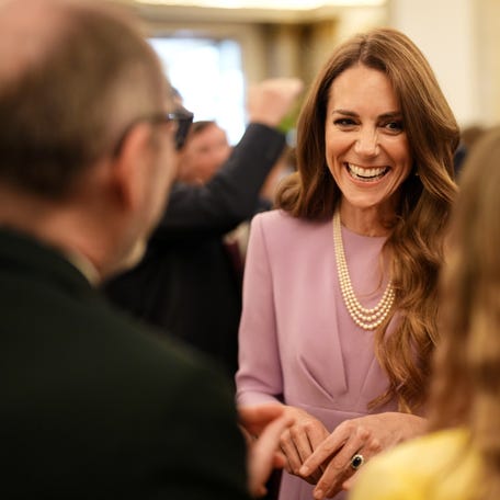 Catherine, Princess of Wales, during a reception at Buckingham Palace, on the 100th anniversary of the birth of Queen Elizabeth II on April 21, 2026, in London.