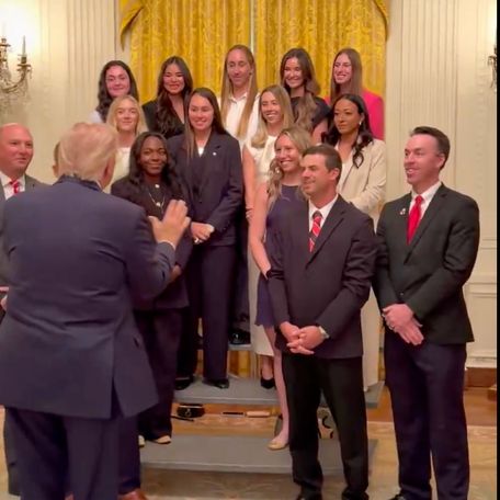 The UGA women's tennis team celebrated their 2025 national championship at the White House, but their posing behind men sparked controversy on social media.