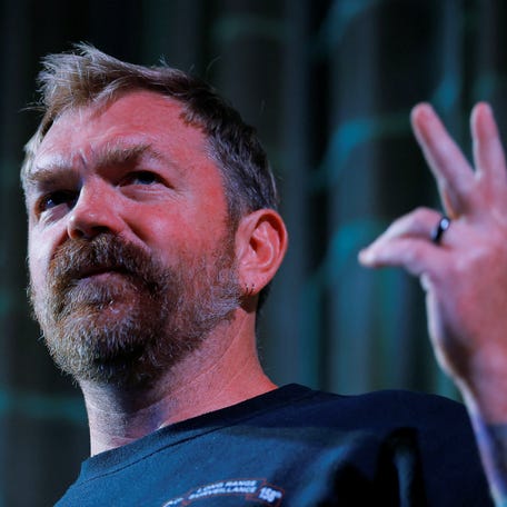 Democratic U.S. Senate candidate Graham Platner speaks at a campaign town hall meeting in Ogunquit, Maine, U.S., October 22, 2025.