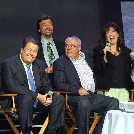 Entertainers Jimmy Osmond, Alan Osmond, Jay Osmond, Tom Osmond, Marie Osmond, Virl Osmond, Donny Osmond, Wayne Osmond and Merrill Osmond during a meet and greet with fans at the Orleans Hotel & Casino, Aug. 13, 2007, in Las Vegas.
