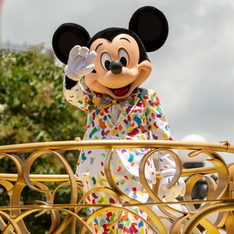 In this handout photo provided by Walt Disney World Resort, Mickey Mouse stars in the "Mickey and Friends Cavalcade on July 2, 2020, in Lake Buena Vista, Florida.