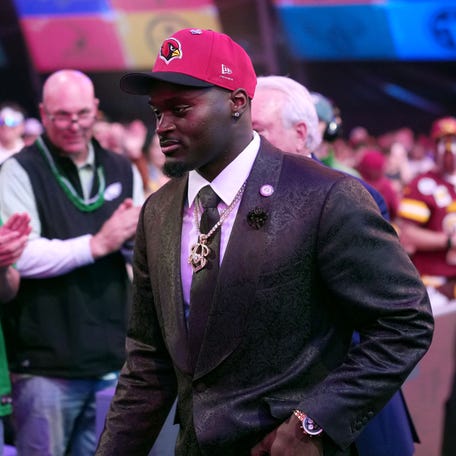 Notre Dame Fighting Irish running back Jeremiyah Love is selected by the Arizona Cardinals as the number three pick during the 2026 NFL Draft at Acrisure Stadium.