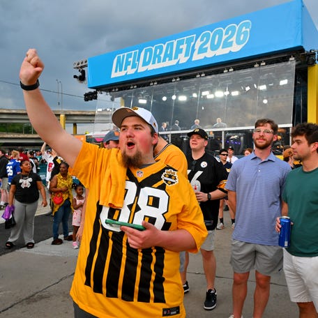 Fans watch during Round 2 of the 2026 NFL Draft at Acrisure Stadium on April 24, 2026 in Pittsburgh.
