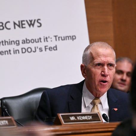 US Senator Thom Tillis, Republican from North Carolina, questions Kevin Warsh, nominee for US Federal Reserve Chair, during a Senate Banking Committee hearing on Warsh's nomination on Capitol Hill in Washington, DC, on April 21, 2026.