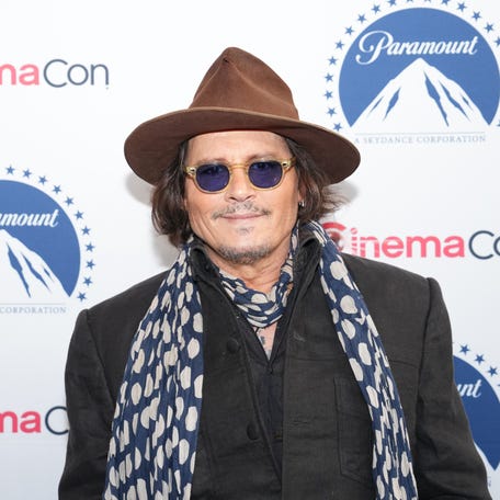 Johnny Depp arrives for the Paramount Pictures 2026 CinemaCon presentation at The Colosseum at Caesars Palace in Las Vegas.