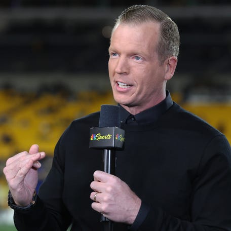 Sunday Football Night in America host Chris Simms delivers the pre-game show before the Pittsburgh Steelers host the Green Bay Packers on Oct. 26 at Acrisure Stadium in Pittsburgh.