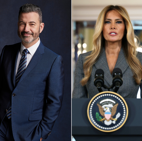 First lady Melania Trump, right, criticized Jimmy Kimmel for calling her an "expectant widow" on his show last week, prior to a shooting at the White House Correspondents' dinner.