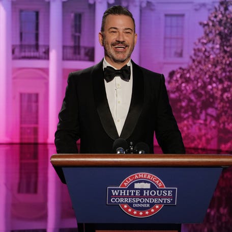 On his show April 23, 2026, Jimmy Kimmel delivers mock remarks to the White House Correspondents' Association dinner scheduled for two nights later.