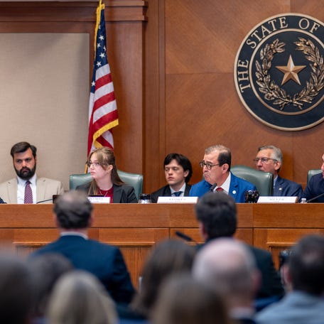 AUSTIN, TEXAS - APRIL 28: State Sen. Charles Perry (R-TX) speaks to the Eastman family during a hearing on Camp Mystic at the Texas State Capitol on April 28, 2026 in Austin, Texas. Owners and employees of Camp Mystic have begun offering testimony and answering questions from lawmakers regarding their response to the deadly flooding at the campsite last year. (Photo by Brandon Bell/Getty Images)