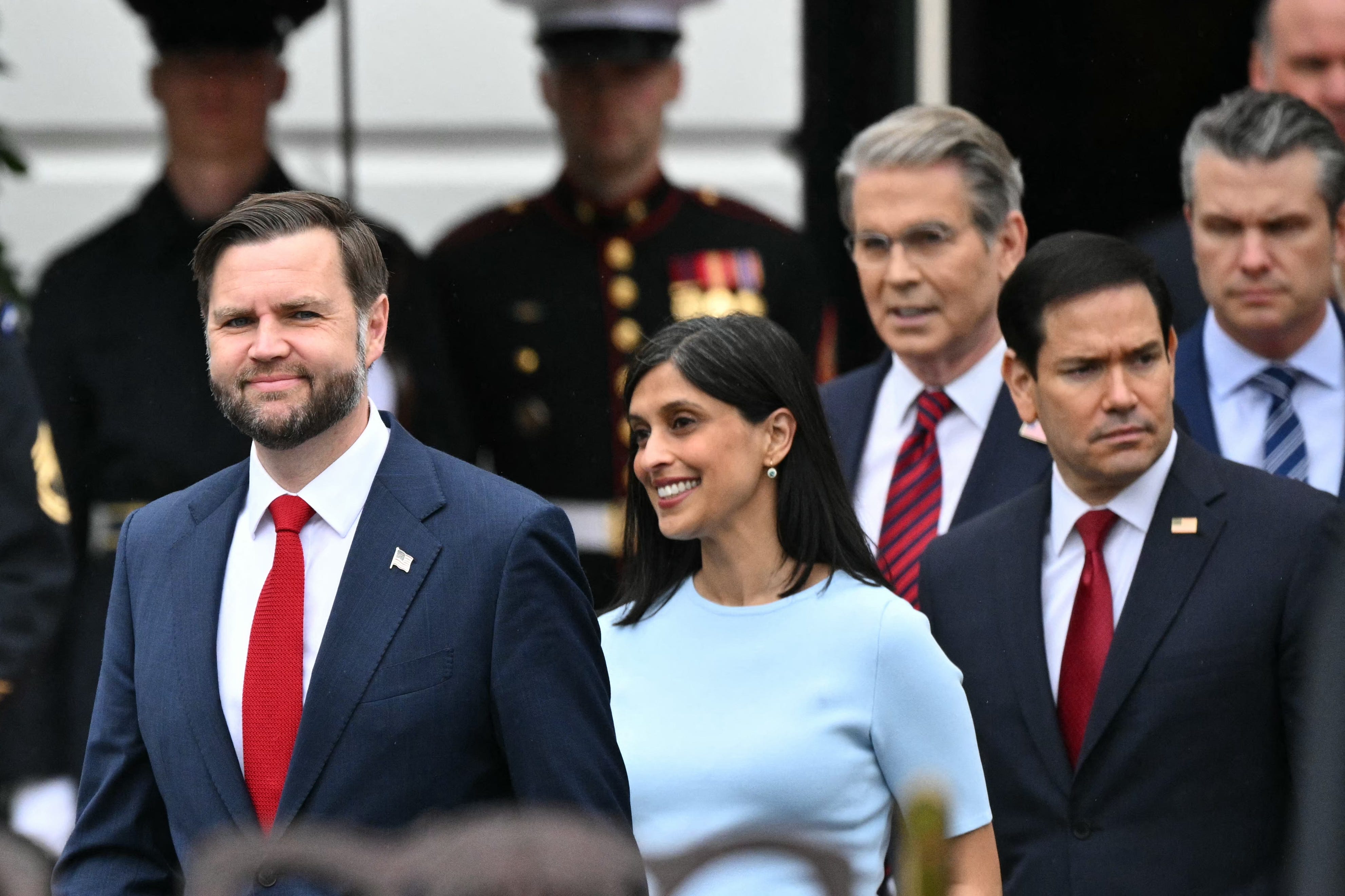 Second lady Usha Vance greeted British royals during their White House visit among other American leaders.