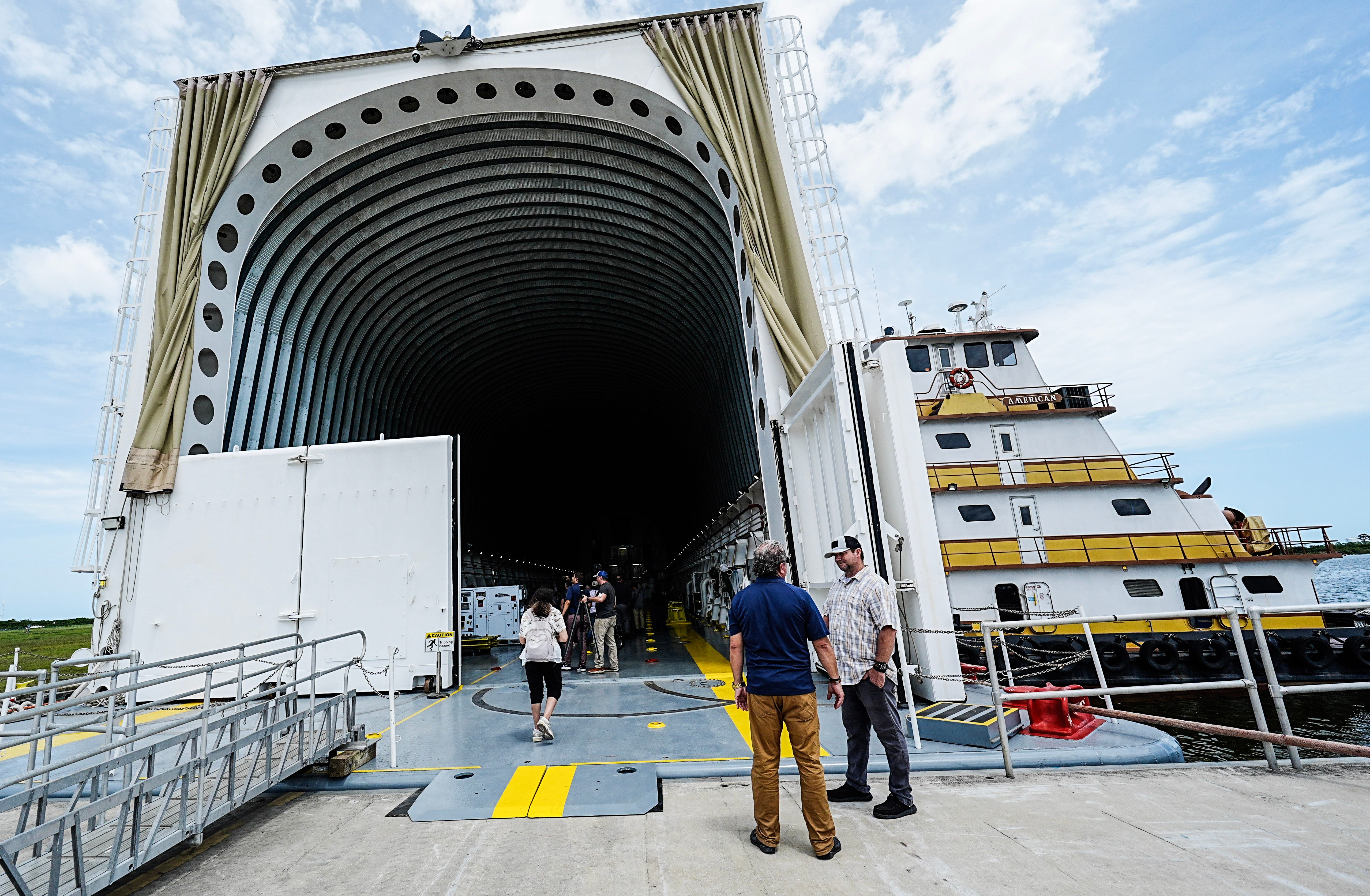 Look onboard NASA's Pegasus barge: Artemis SLS core stage carrier