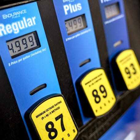$4.99 gas prices for regular fuel at the Marathon gas station in East Lansing, Michigan, on Thursday, April 30, 2026.