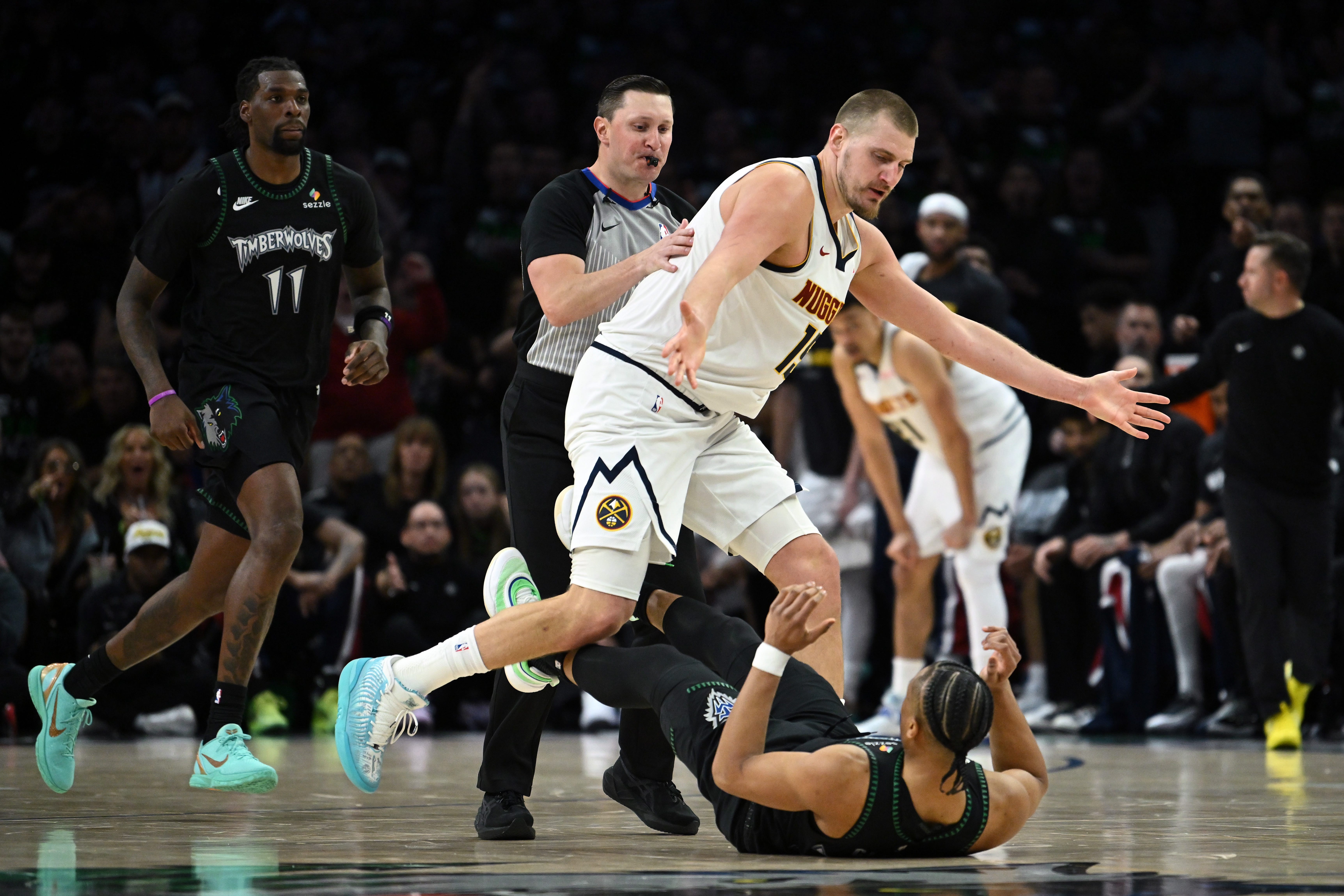 Nikola Jokic was at the center of a heated confrontation during the fourth quarter of Game 6 between the Nuggets and Timberwolves.