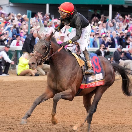 Golden Tempo, ridden by jockey Jose Ortiz, won the 152nd Kentucky Derby, May 2, 2026.