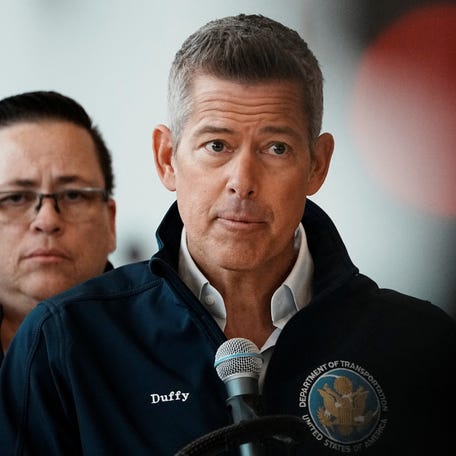 U.S. Secretary of Transportation Sean Duffy speaks at a press conference after an Air Canada Express jet collided with a ground vehicle at New York's LaGuardia Airport in Queens, New York, on March 23, 2026.