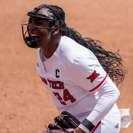 Texas Tech's NiJaree Canady reacts to a strikeout against Baylor during Big 12 Conference softball game, Saturday, May 2, 226, at Tracy Sellers Field.
