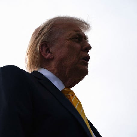 President Donald Trump speaks to the media before boarding Air Force One for departure to Miami, Florida, at Palm Beach International Airport in West Palm Beach, Florida, U.S., May 2, 2026.