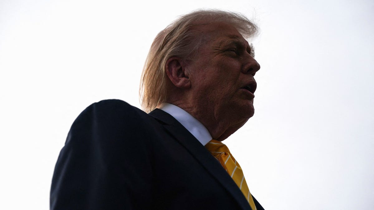 President Donald Trump speaks to the media before boarding Air Force One for departure to Miami, Florida, at Palm Beach International Airport in West Palm Beach, Florida, U.S., May 2, 2026.