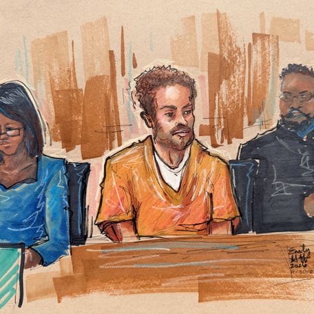 Cole Tomas Allen, a suspect in the White House Correspondents' Association (WHCA) dinner shooting, sits in the courtroom during a hearing after being charged with attempting to assassinate U.S. President Donald Trump, in Washington D.C., U.S., April 30, 2026, in this courtroom sketch.