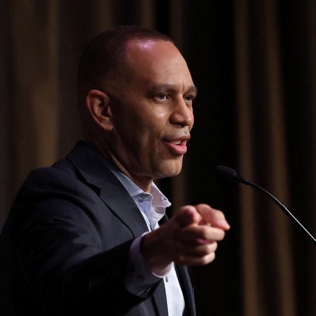 U.S. House Minority Leader Hakeem Jeffries (D-NY) speaks during the National Action Network (NAN) National Convention in New York City, U.S., April 9, 2026.
